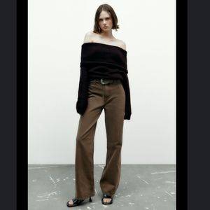 BNWT! ZARA BELTED WIDE LEG JEANS in CHOCOLATE BROWN 🍫